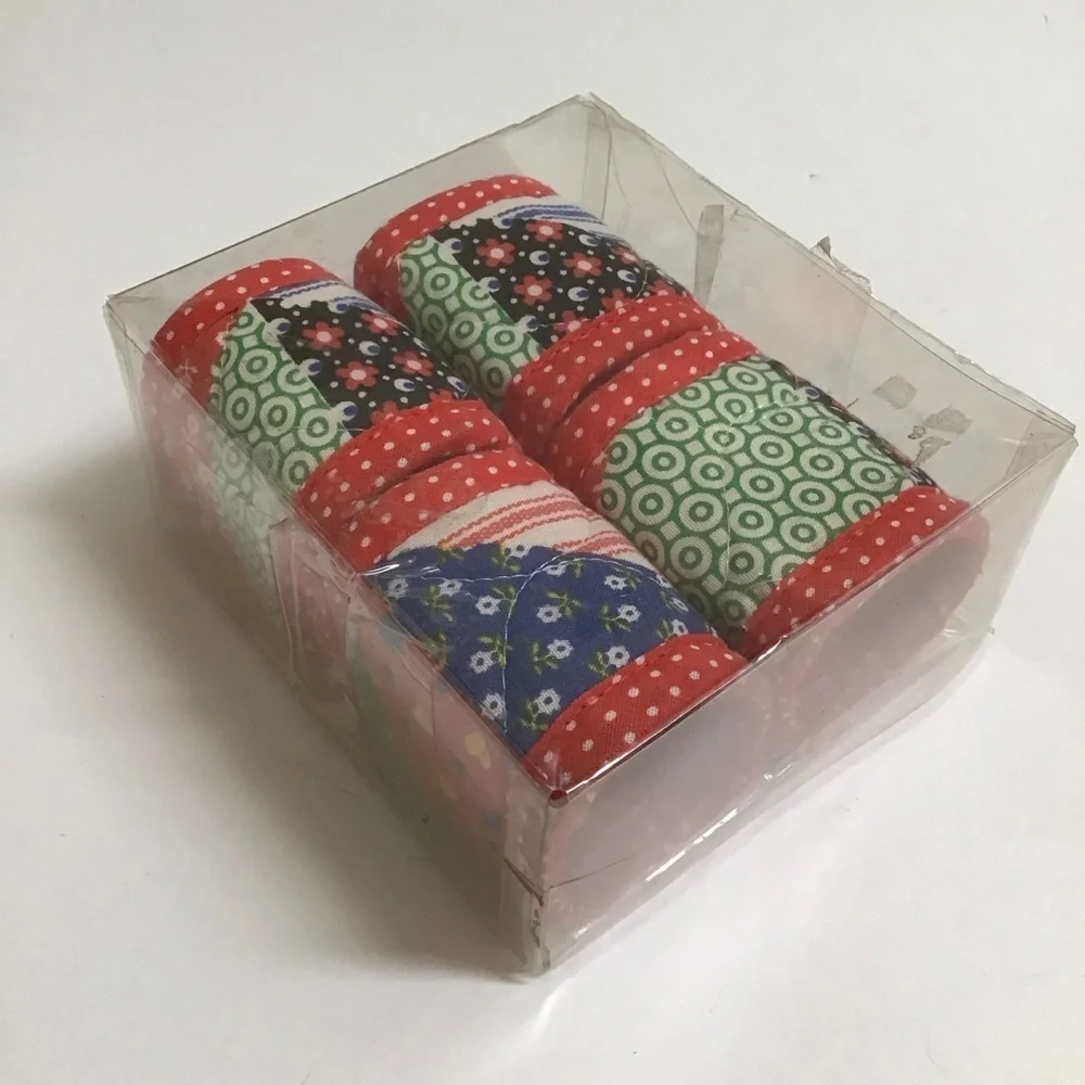 Vintage Calico Fabric Quilted Napkin Rings SET OF 4 Dining Boho Farmhouse NEW